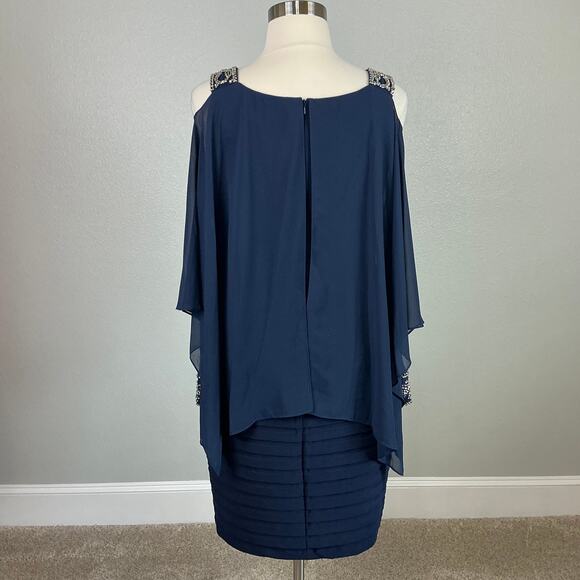 Betsy & Adam Beaded Long Sleeve Cut Out Midi Sheath Cocktail Dress Blue Size 16W - Picture 6 of 13